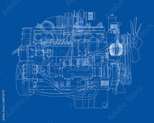 Car engine. Vector rendering of 3d