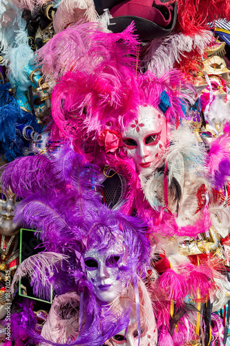 Fototapeta Naklejka Na Ścianę i Meble -  Carnival masks with colorful feathers.