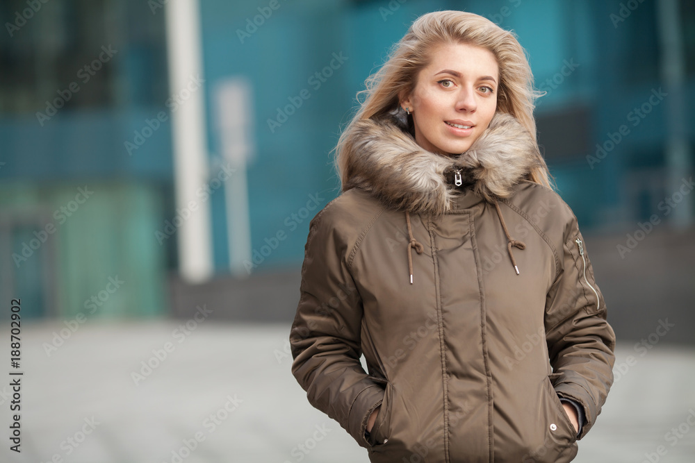 Young blonde woman winter portrait Young blonde woman winter portrait