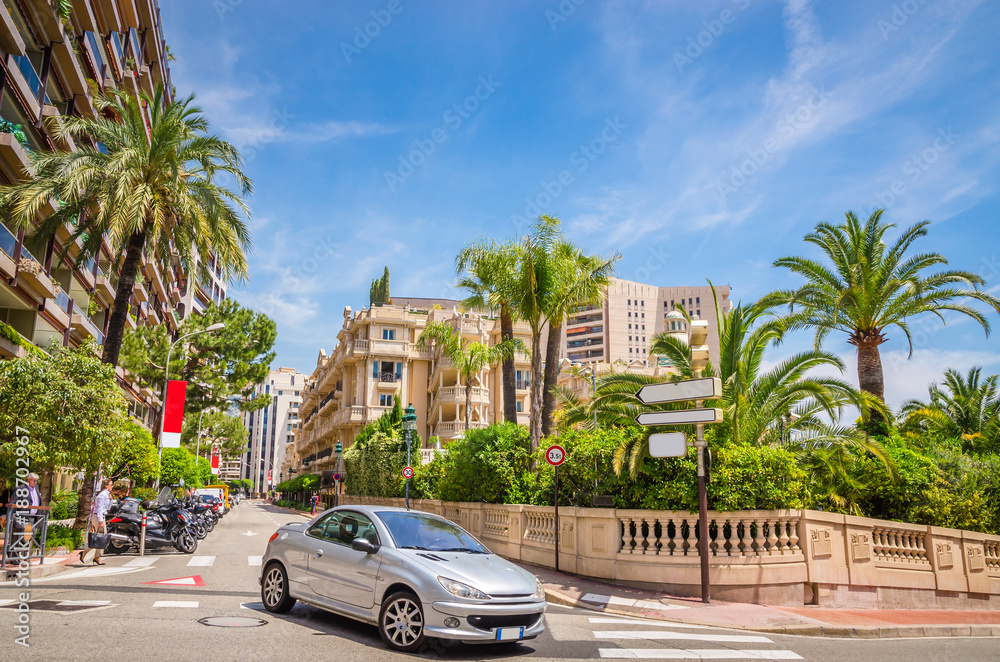 Beautiful streets and old luxury buildings of Monte Carlo, Monaco