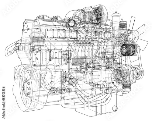 Car engine. Vector rendering of 3d