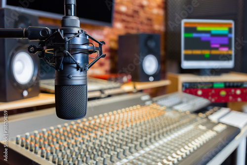 condenser microphone in recording studio photo