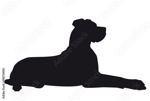 Great Dane lying - Vector black dog silhouette isolated