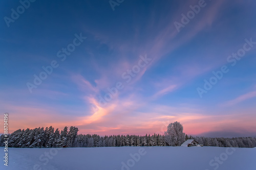 winter sunrise landscape from Sotkamo, Finland. © ville