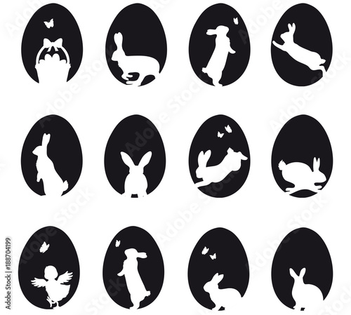 Easter eggs with silhouettes big icon collection black 