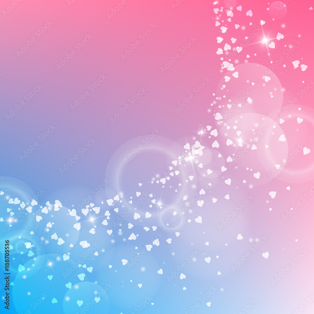 Falling hearts valentine background. Big radiant left top corner on color transition background. Falling hearts valentines day shapely design. Vector illustration. Falling hearts valentine background. Big radiant left top corner on color transition background. Falling hearts valentines day shapely design. Vector illustration.