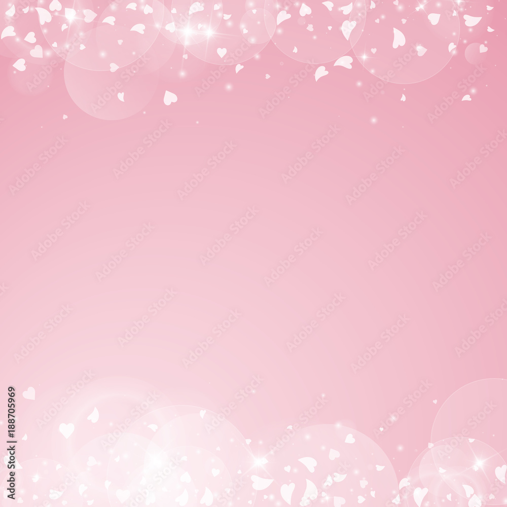Falling hearts valentine background. Borders on pink background. Falling hearts valentines day unequaled design. Vector illustration.