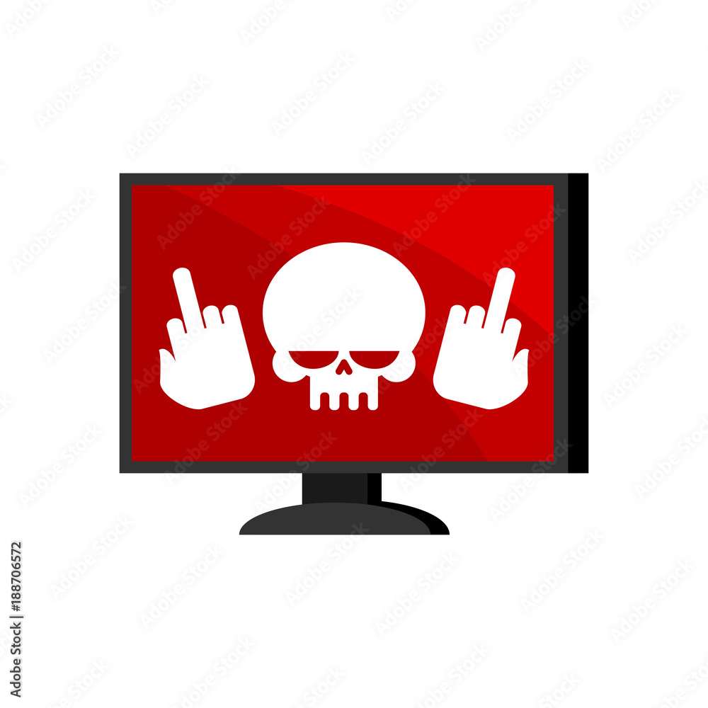 Virus in computer. Skull on monitor. Cyber attack for pc. Death  information. Blocked Data processor does not work. Vector illustration  Stock Vector | Adobe Stock