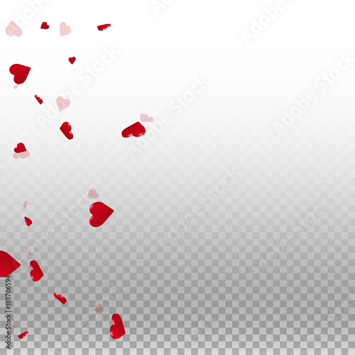 3d hearts valentine background. Scatter left gradient on transparent grid light background. 3d hearts valentines day rare design. Vector illustration.