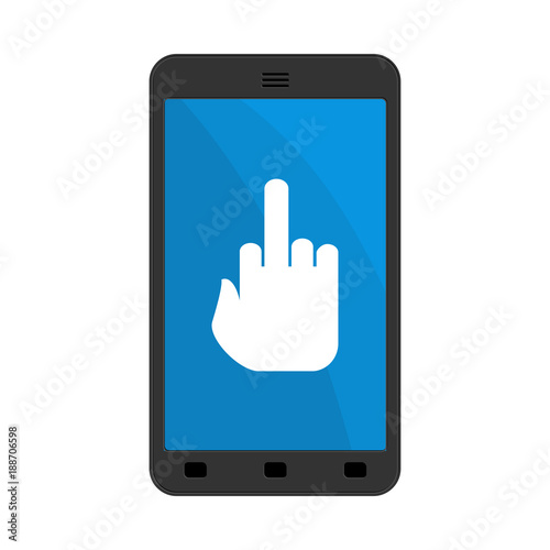 Virus in smartphone. Cyber attack for phone. Fuck on screen. Blocked Gadget does not work. Vector illustration