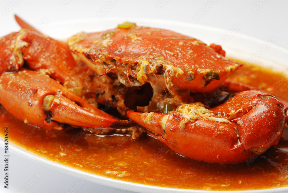 Chili crab with eggs, isolated on white Chili crab with eggs, isolated on white
