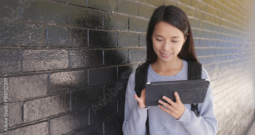 Photography Woman use of tablet computer at outdoor