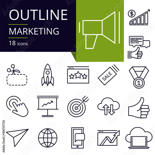Set of outline icons of Marketing..Modern icons for website, mobile, app design and print.