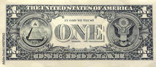 US one dollar bill closeup macro, back side photo