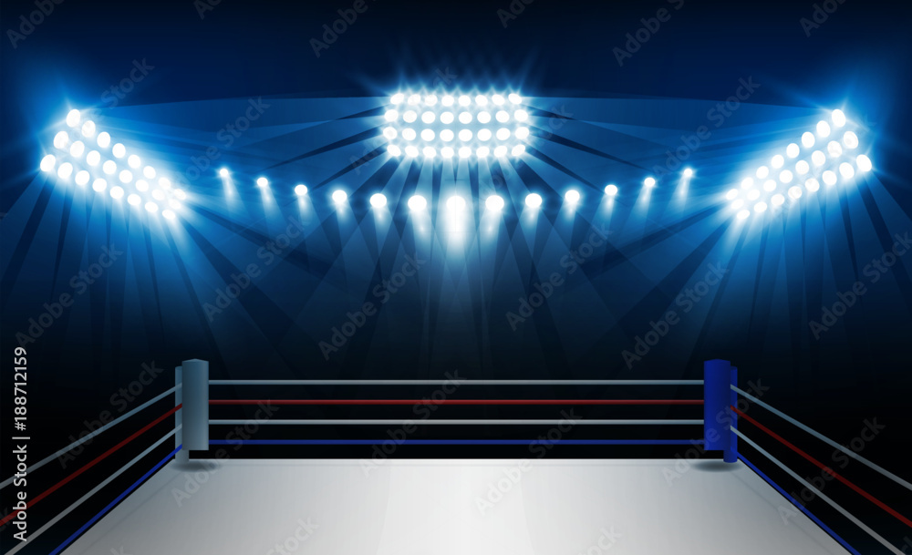 Boxing ring arena and floodlights vector design. Vector illumination - obrazy, fototapety, plakaty 