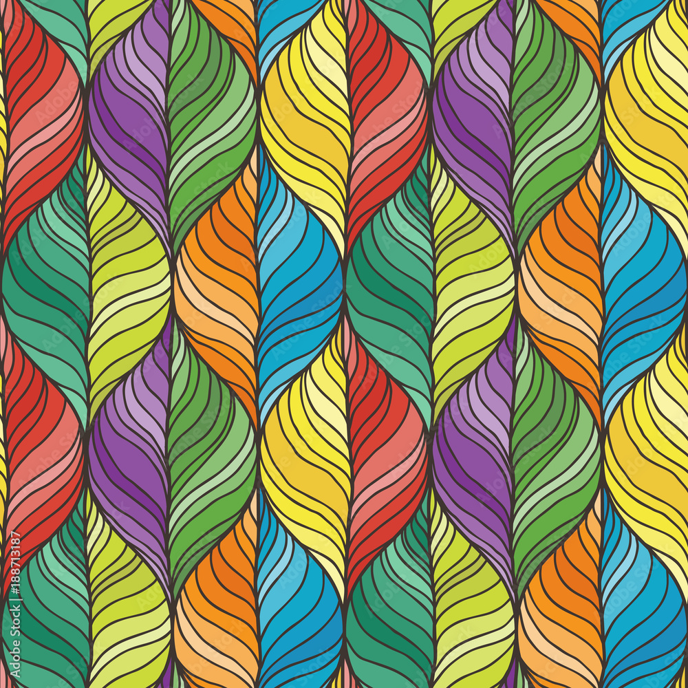 Decorative vector seamless wave pattern. Endless illustration with abstract doodle streams like leaves