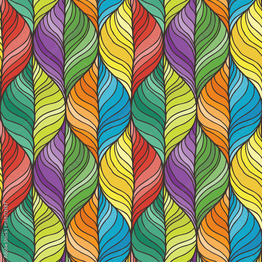 Decorative vector seamless wave pattern. Endless illustration with abstract doodle streams like leaves Decorative vector seamless wave pattern. Endless illustration with abstract doodle streams like leaves