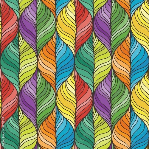 Decorative vector seamless wave pattern. Endless illustration with abstract doodle streams like leaves