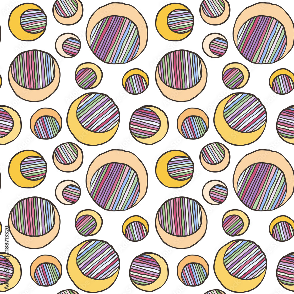 Seamless doodle print of moons or ing-yang Seamless doodle print of moons or ing-yang