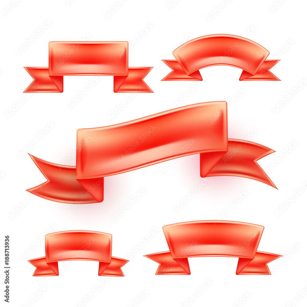 Vector realistic detailed red ribbon scroll set Vector realistic detailed red ribbon scroll set