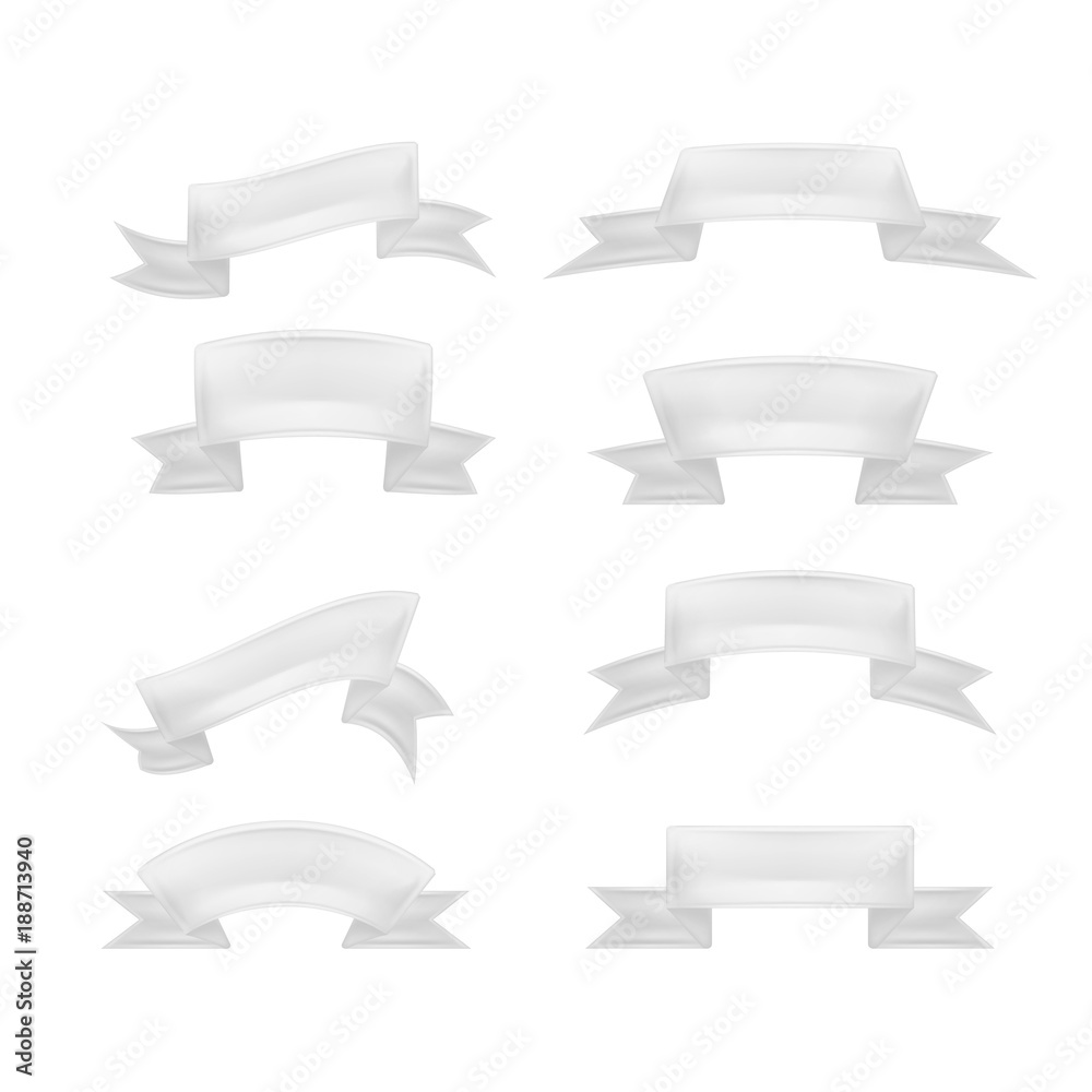 Vector realistic detailed white ribbon scroll set