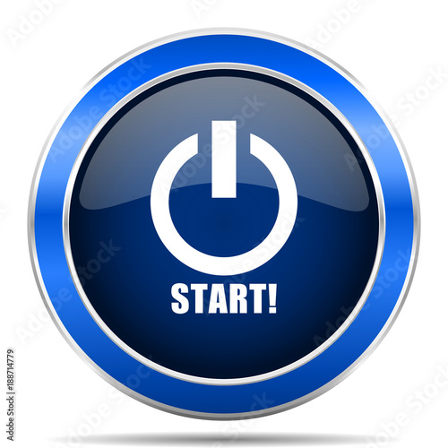 Start vector icon. Modern design blue silver metallic glossy web and mobile applications button in eps 10
