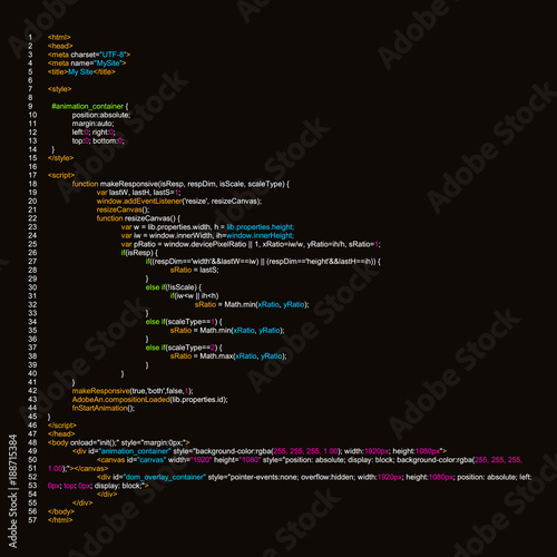 Creative vector illustration of programming HTML code on computer screen isolated on background. Art design website digital page. Program listing view. Abstract concept graphic technology element