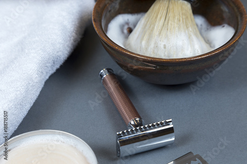 shaving brush shaving soap and blade