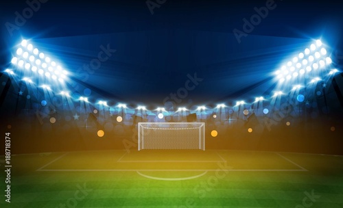 Football arena field with bright stadium lights vector design. Vector illumination © photoraidz