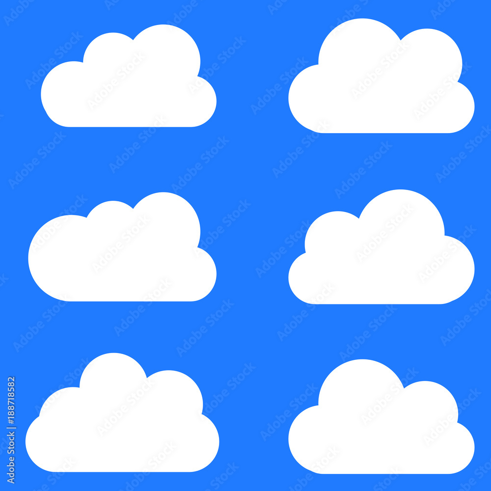 Cloud vector icon set white color on blue background. Sky flat illustration collection for web. Vector illustration