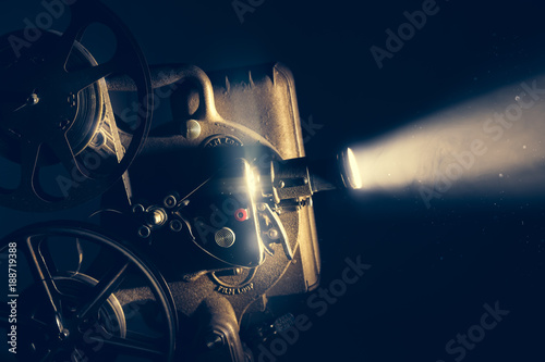 Film projector with dramatic lighting , high contrast image photo