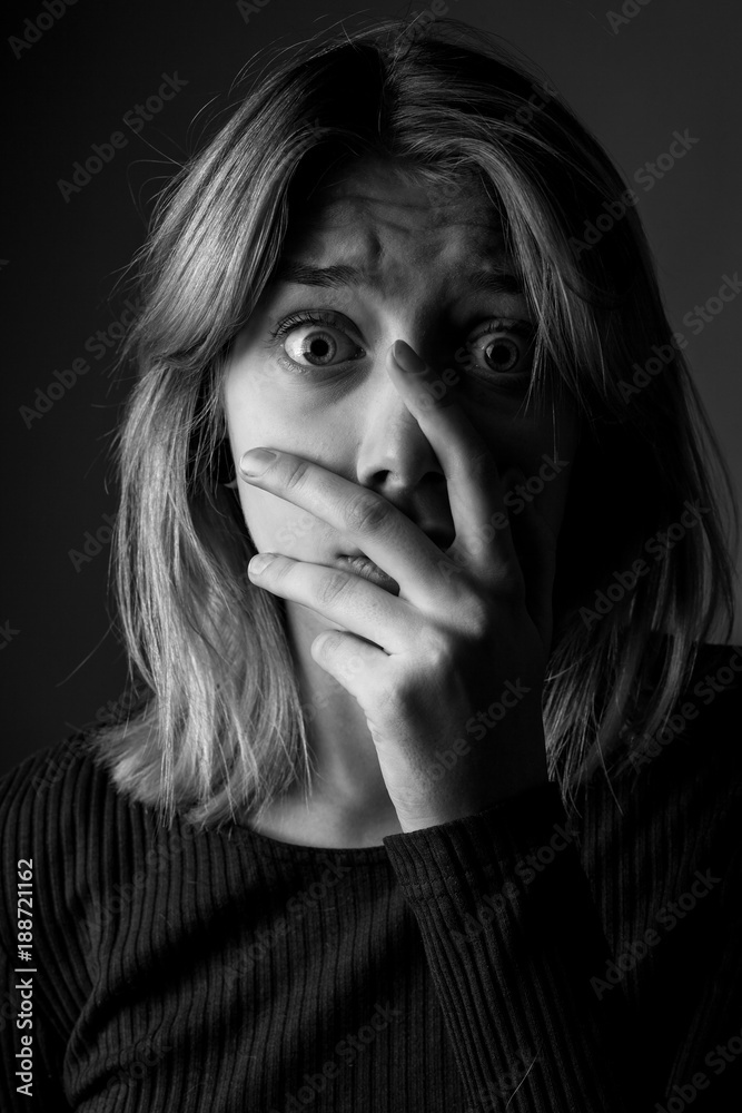 Frightened young woman. Black and White Frightened young woman. Black and White