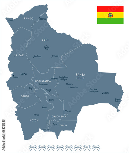 Bolivia - map and flag - Detailed Vector Illustration
