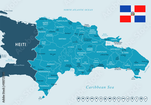 Dominican Republic - map and flag - Detailed Vector Illustration