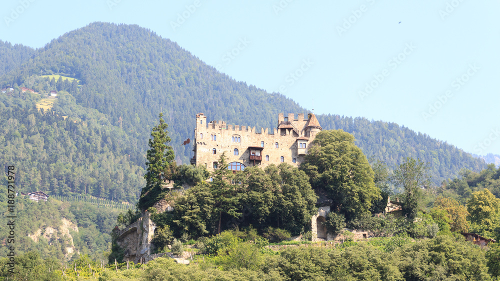 Castle Brunnenburg and mountain panorama in Tirol, South Tyrol