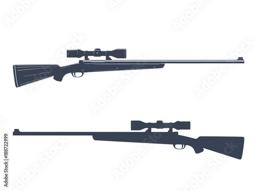 Hunting rifle with telescopic sight, silhouette of sniper firearm
