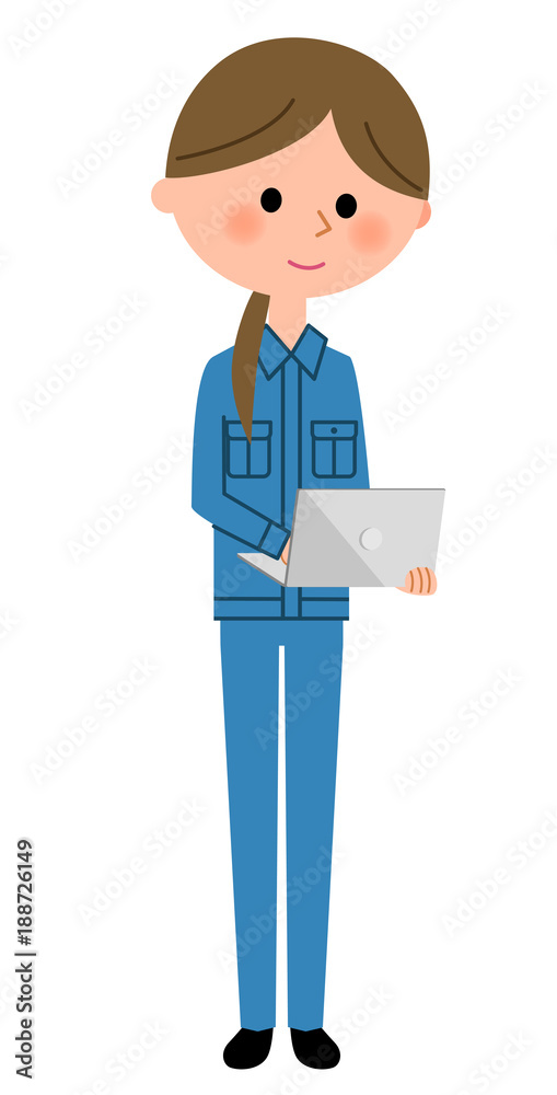 作業服の女性 ノートPC