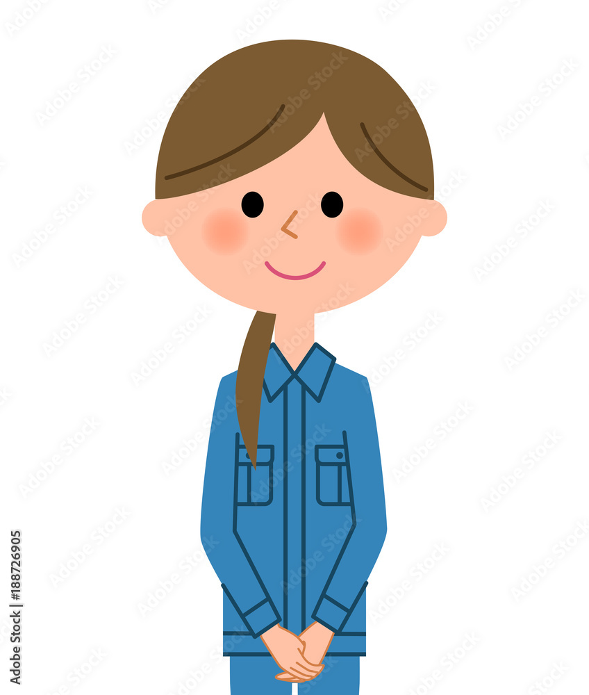 作業服の女性 あいさつ 作業服の女性 あいさつ