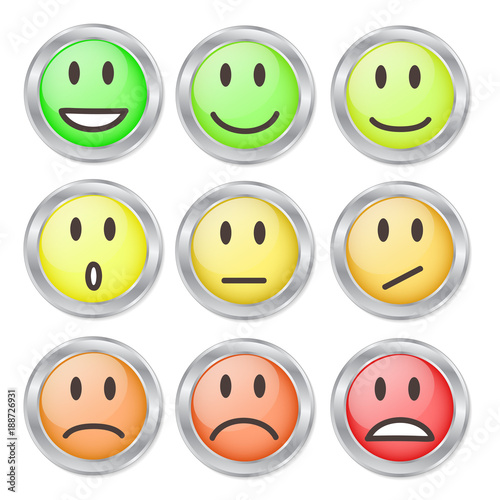 9 Smileys Mood Color on White, Stock Vector Illustration