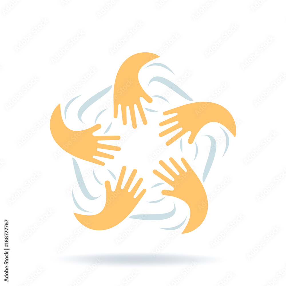 Obraz premium Creative Logo With Hands Connection, Friendship And Unity Concept Template Web Sign Vector Illustration