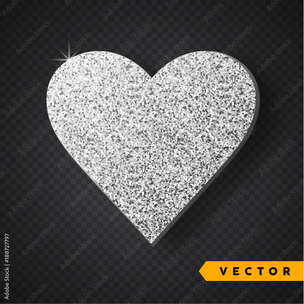 Vector Silver sparkles heart. Valentines Day Vector Sparkles and Glitters. Holiday Design.