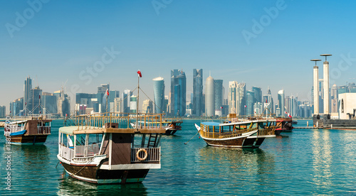 Traditional arabic dhows in Doha  Qatar