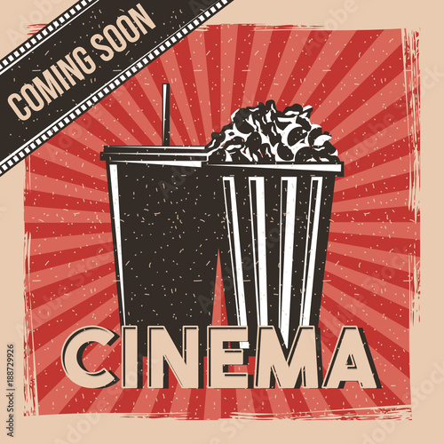 cinema coming soon movie premier poster vintage vector illustration
