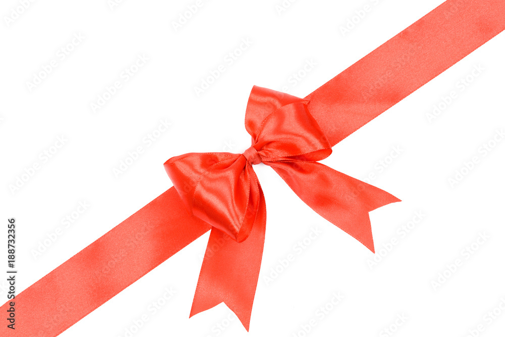 Gift card concept - shiny red satin ribbon with bow isolated on white background Gift card concept - shiny red satin ribbon with bow isolated on white background