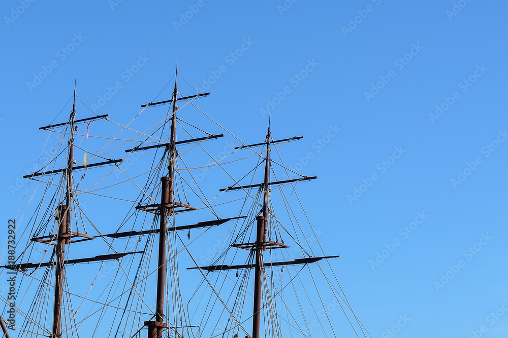 A part of a sailing ship, the masts of a ship, the sea