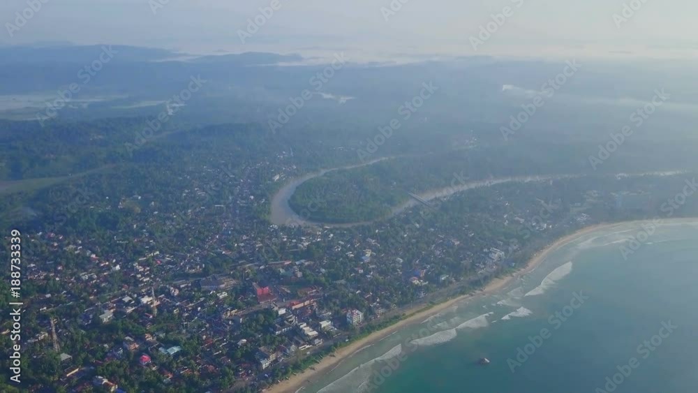 Aerial view of ceylon island coastline at sunrise drone footage Aerial view of ceylon island coastline at sunrise drone footage