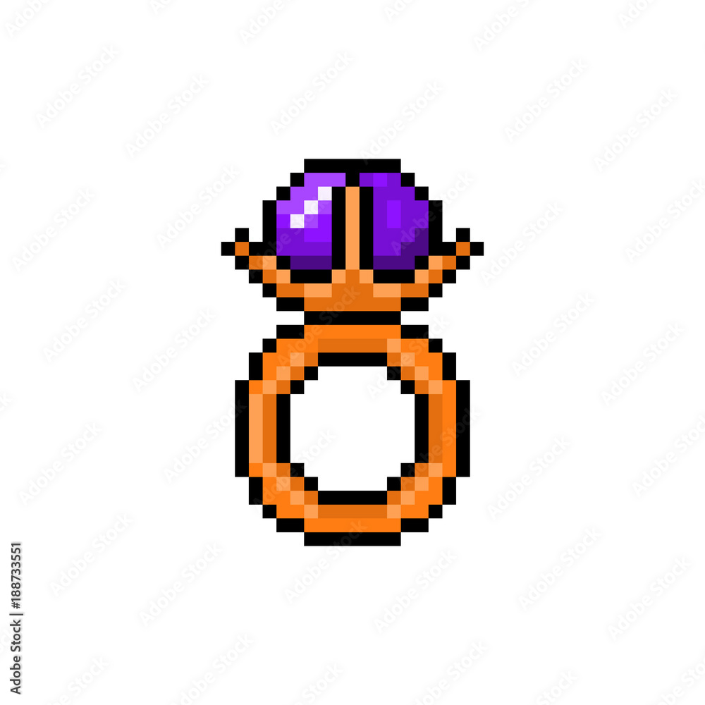 Fototapeta premium Pixel magic ring with gem for games and websites