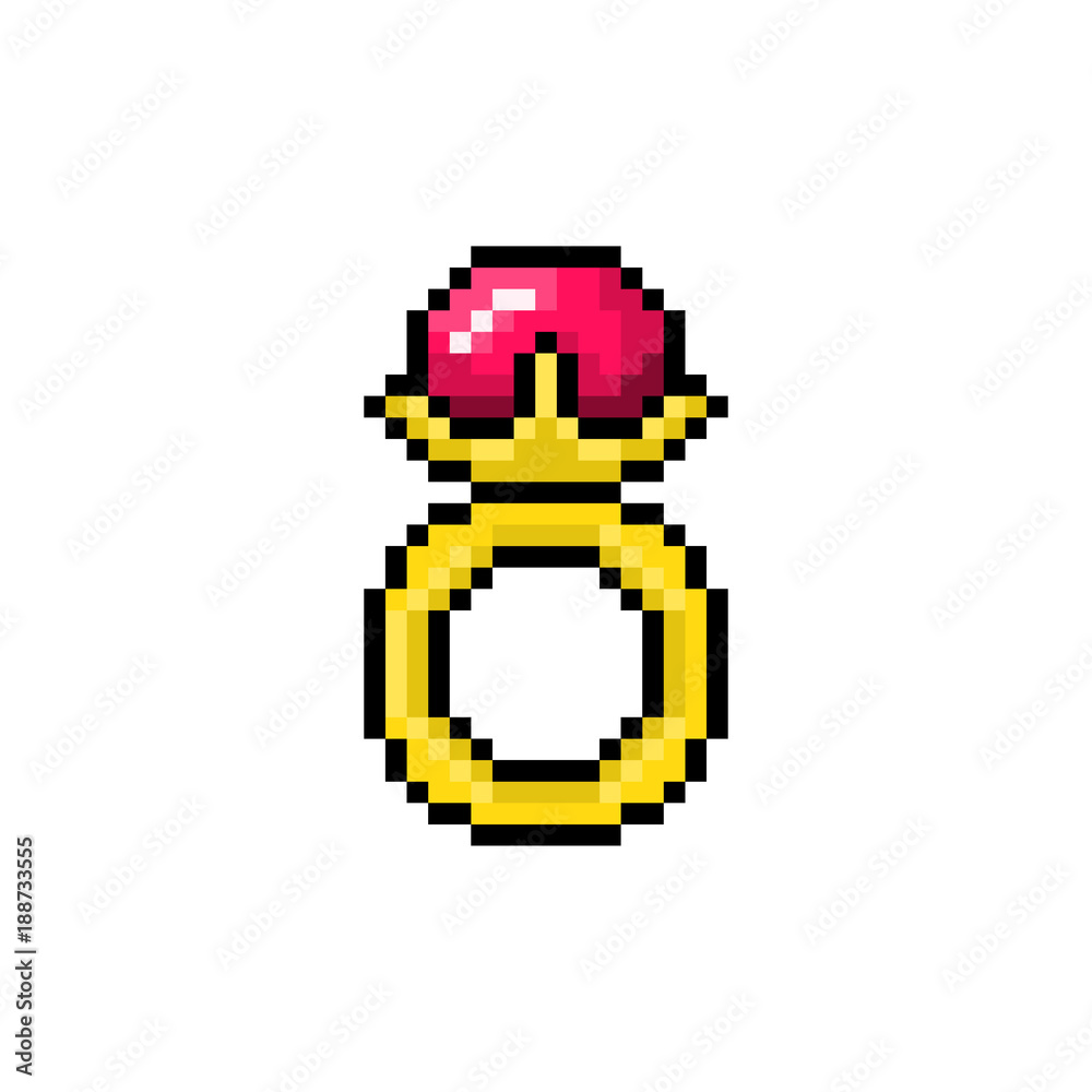 Obraz premium Pixel magic ring with gem for games and websites