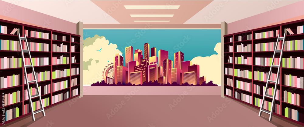 Fototapeta premium library bookshelves interior