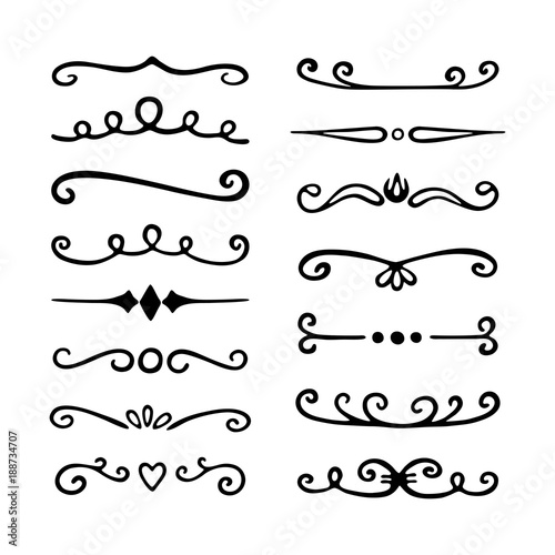 Hand drawn dividers, border lines. Set of vector design elements.